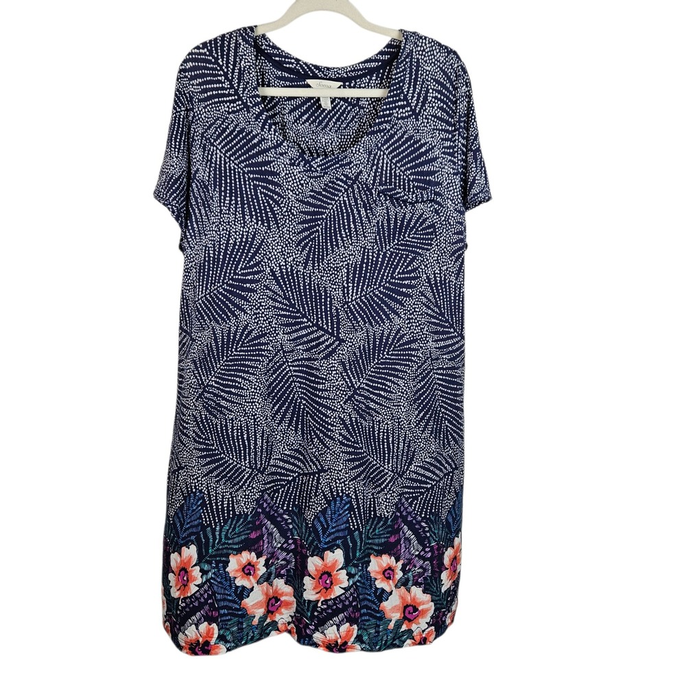 Soma XXLarge Navy‎ Blue White Palm Floral Print Knit Nightgown